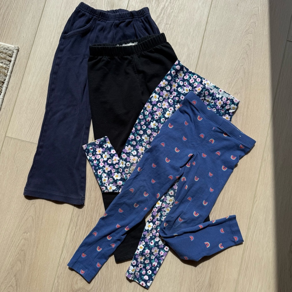 LOT of Three Girls' Leggings - Black, Floral, Blue with Pink and Navy Sweatpants